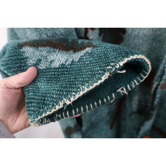 Vtg 90s Womens XL Distressed Reversible Leaf Acorn All Over Print Fleece Jacket - Picture 9 of 16